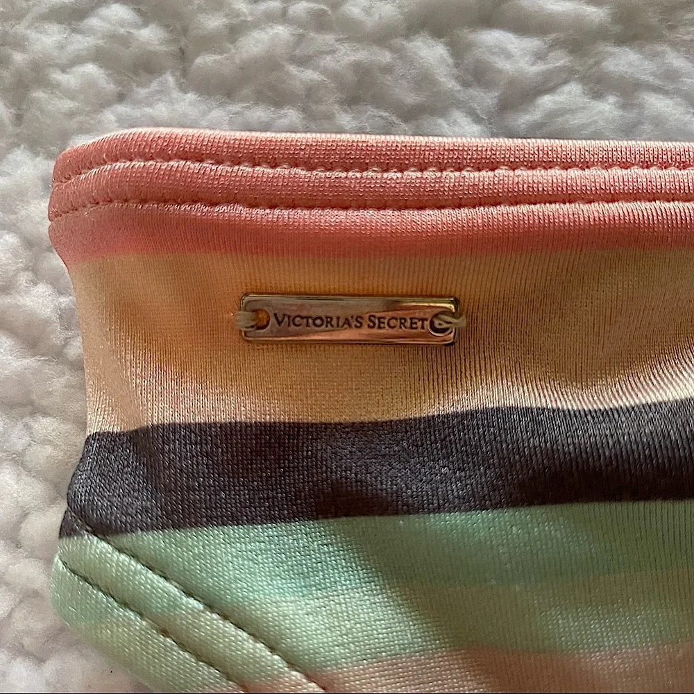 Victoria’s Secret bikini swim bottoms stripes peach teal front cross over band M